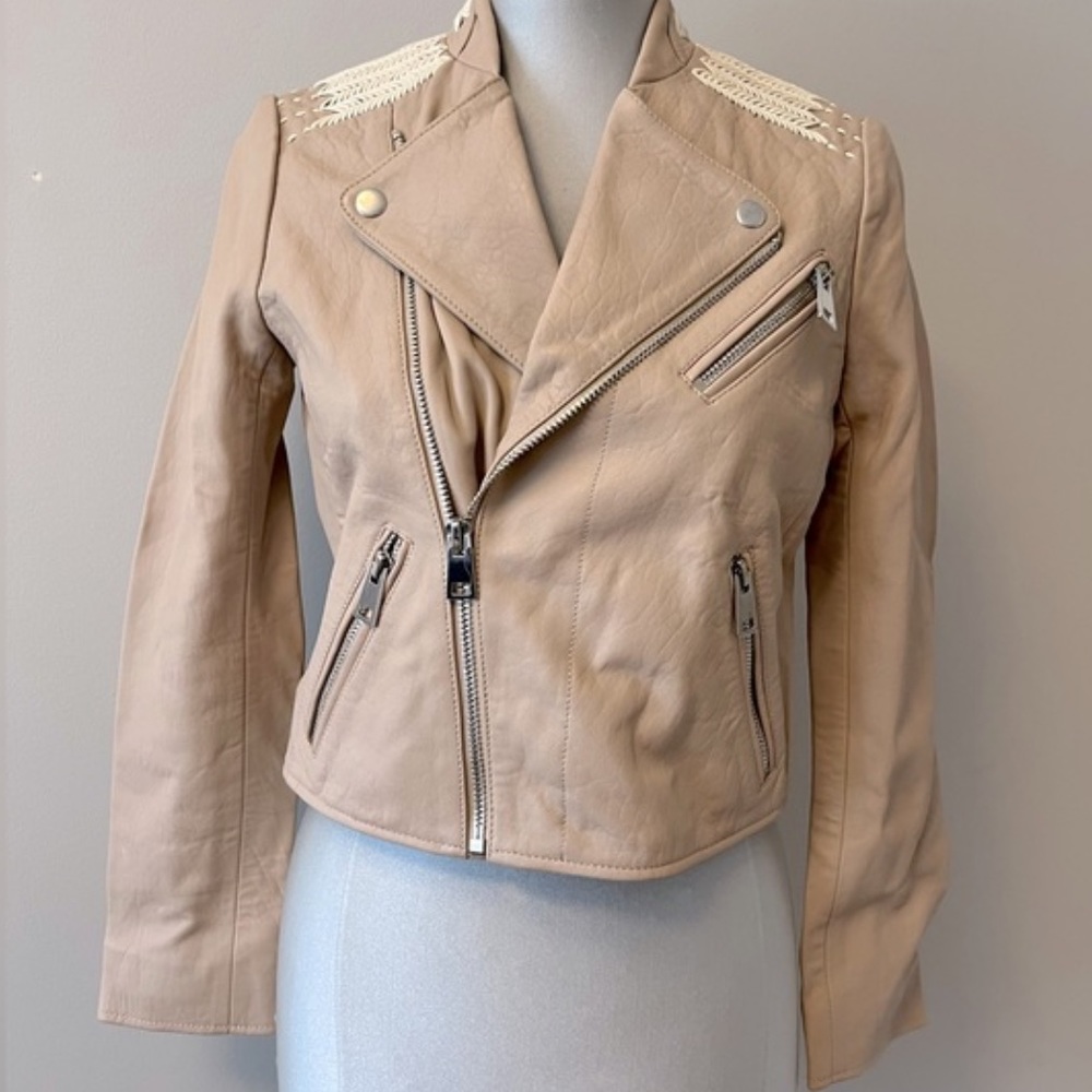 Maje Light Pink Leather Jacket Size 38